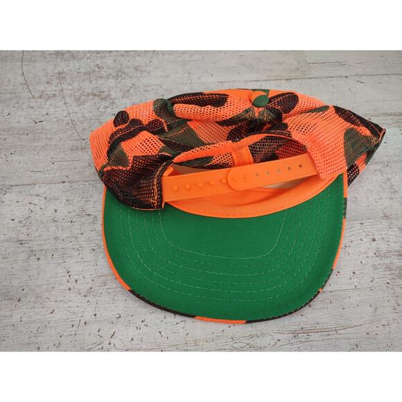 Vintage Rope Mesh Snapback Orange Green Camo Hunting Trucker Hat Cap Taiwan - Picture 5 of 7
